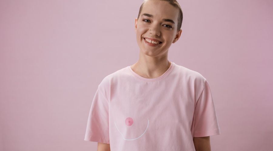 Woman wearing breast reduction shirt